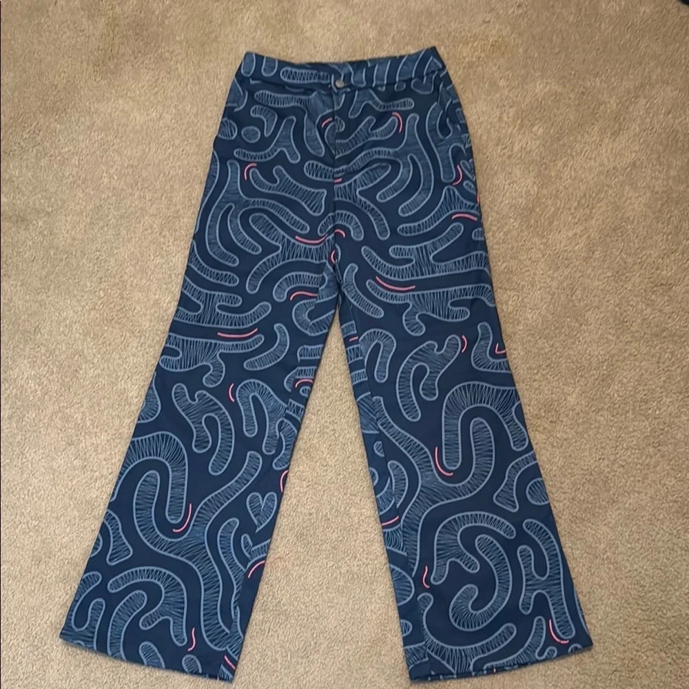 SHEIN Blue and Pink Wide Leg Pants with Psychedelic Pattern